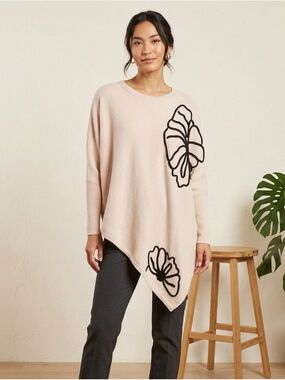 DR2 by Daniel Rainn Asymmetrical Floral Embroidered Sweater One Size